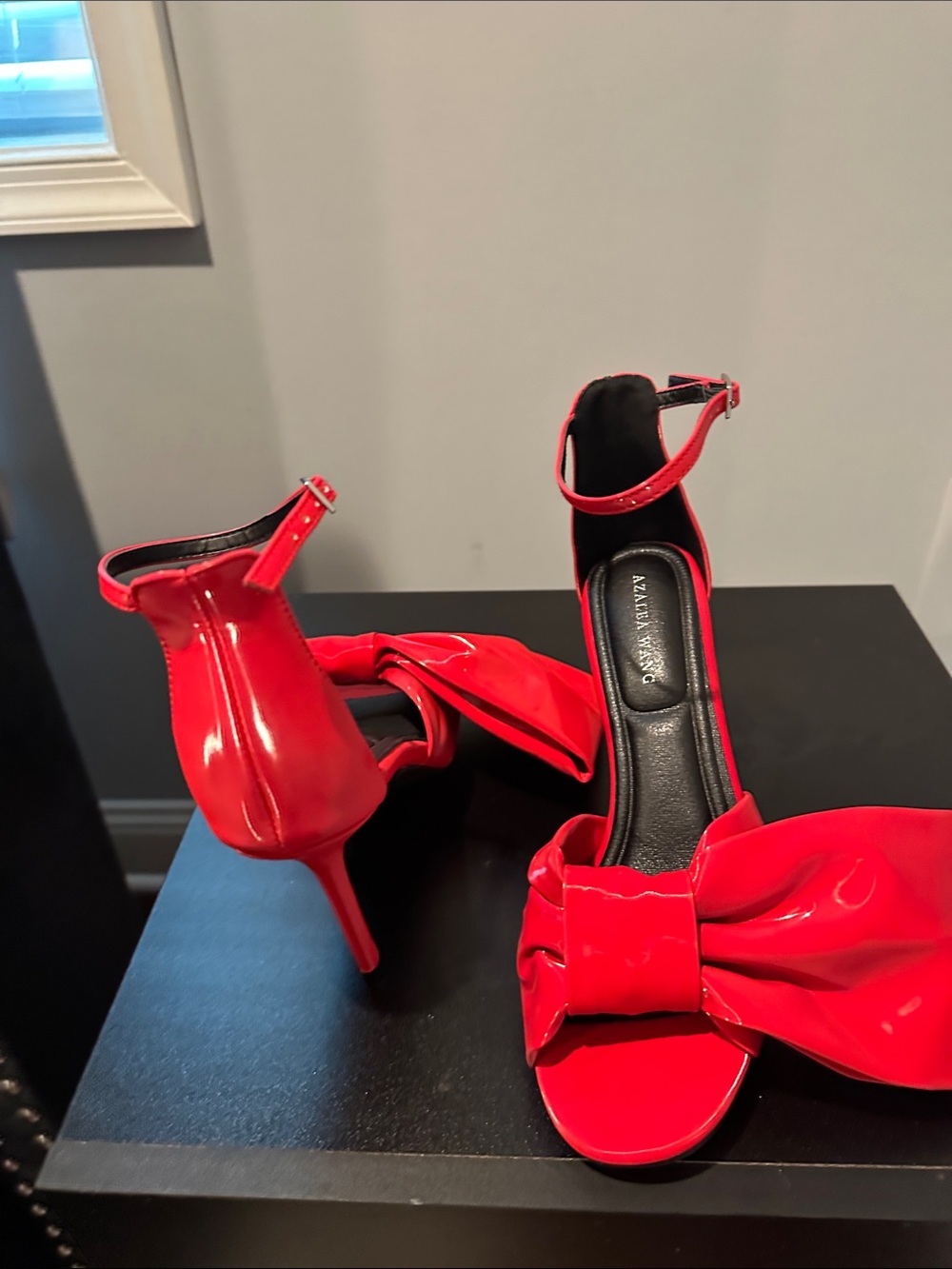 Azalea Wang Red Patent Knot Front Ankle-Strap Heels - Picture 4 of 5